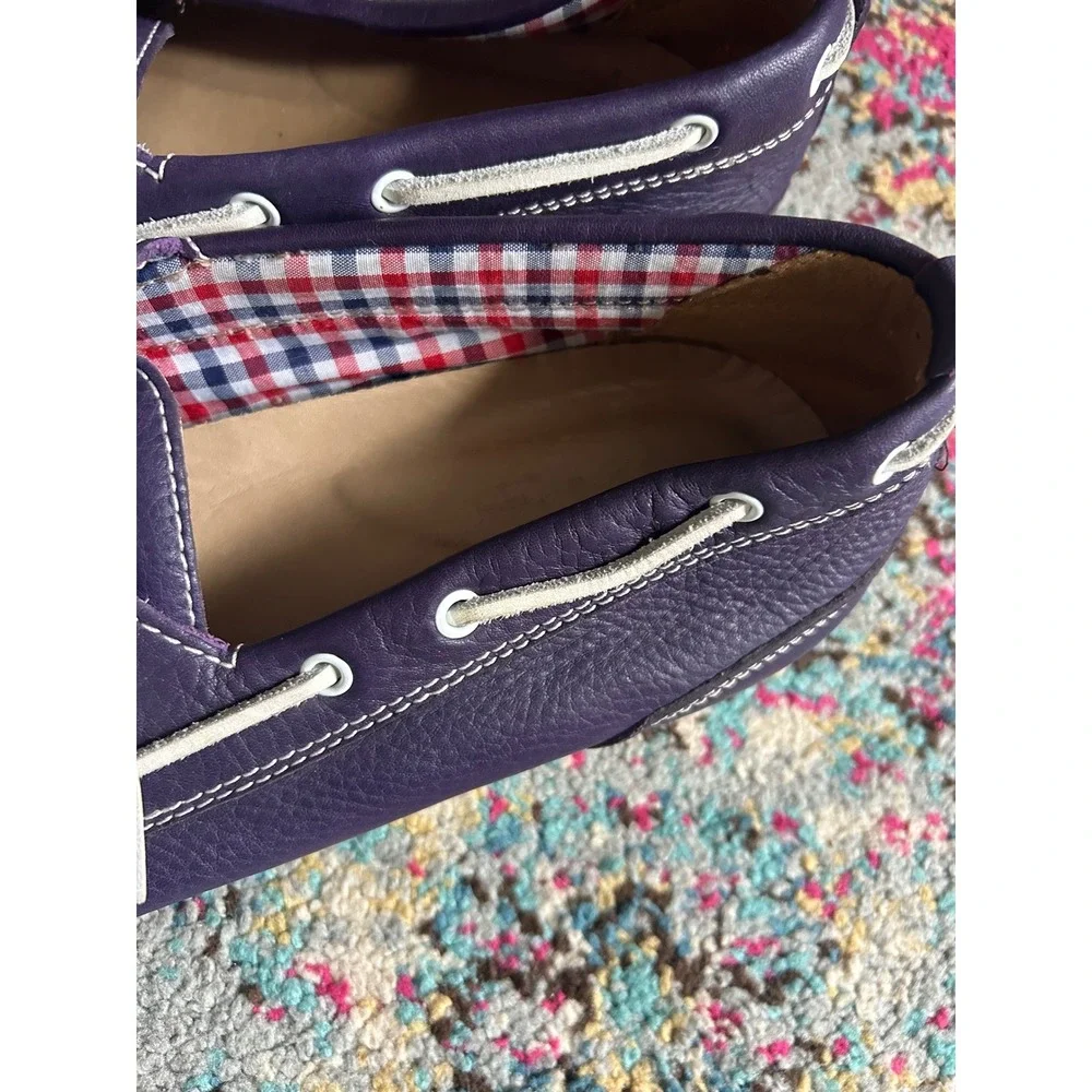 Rockport Boat Shoes Purple Pebbled Leather Gingham Lining Loafers Mens 15M